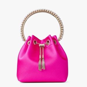 Jimmy Choo Bon Bon Fuchsia Satin Bag with Crystal Handle